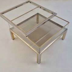 Romeo Rega signed vintage coffee table sliding top display, brass & chrome, 1970`s ca, Italian 